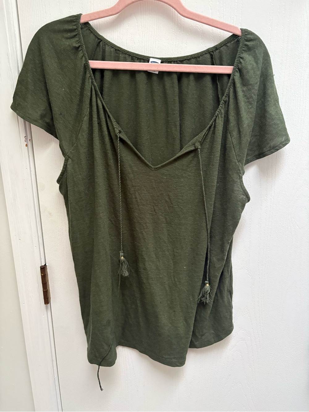 Old Navy Olive Green Short Sleeve Tie-Front Top